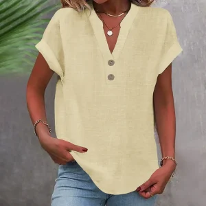 Dame Løs Sommerbluse med V-udskæring & Knapper